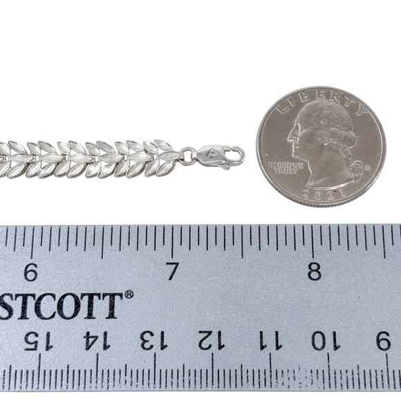Estate Peru Sterling Silver 925 7.4mm Bolivian Leaf Bracelet 7.5" - Picture 3 of 8